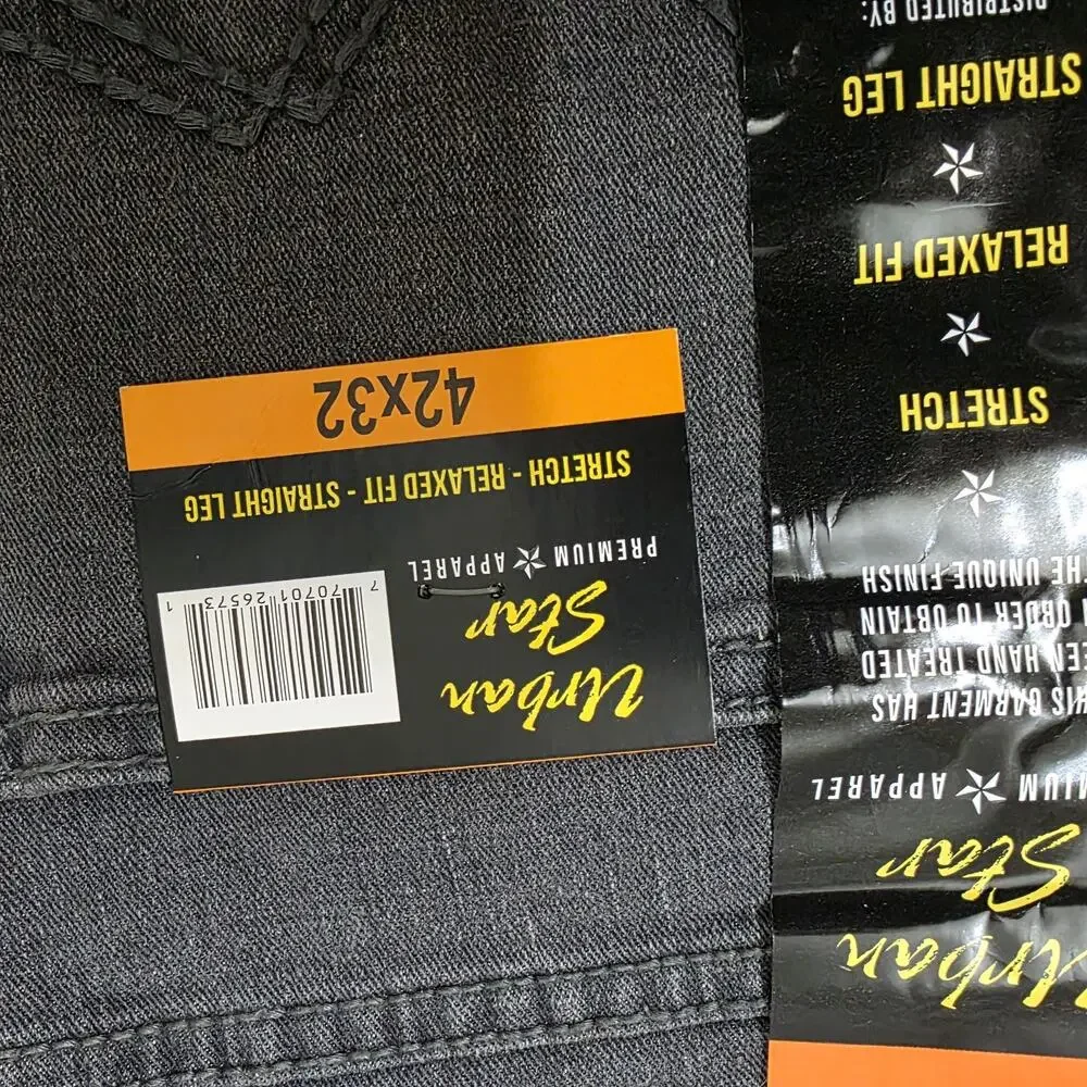 Urban Star Men's Relaxed Fit Gray Wash Straight Leg Stretch Jeans 42x32